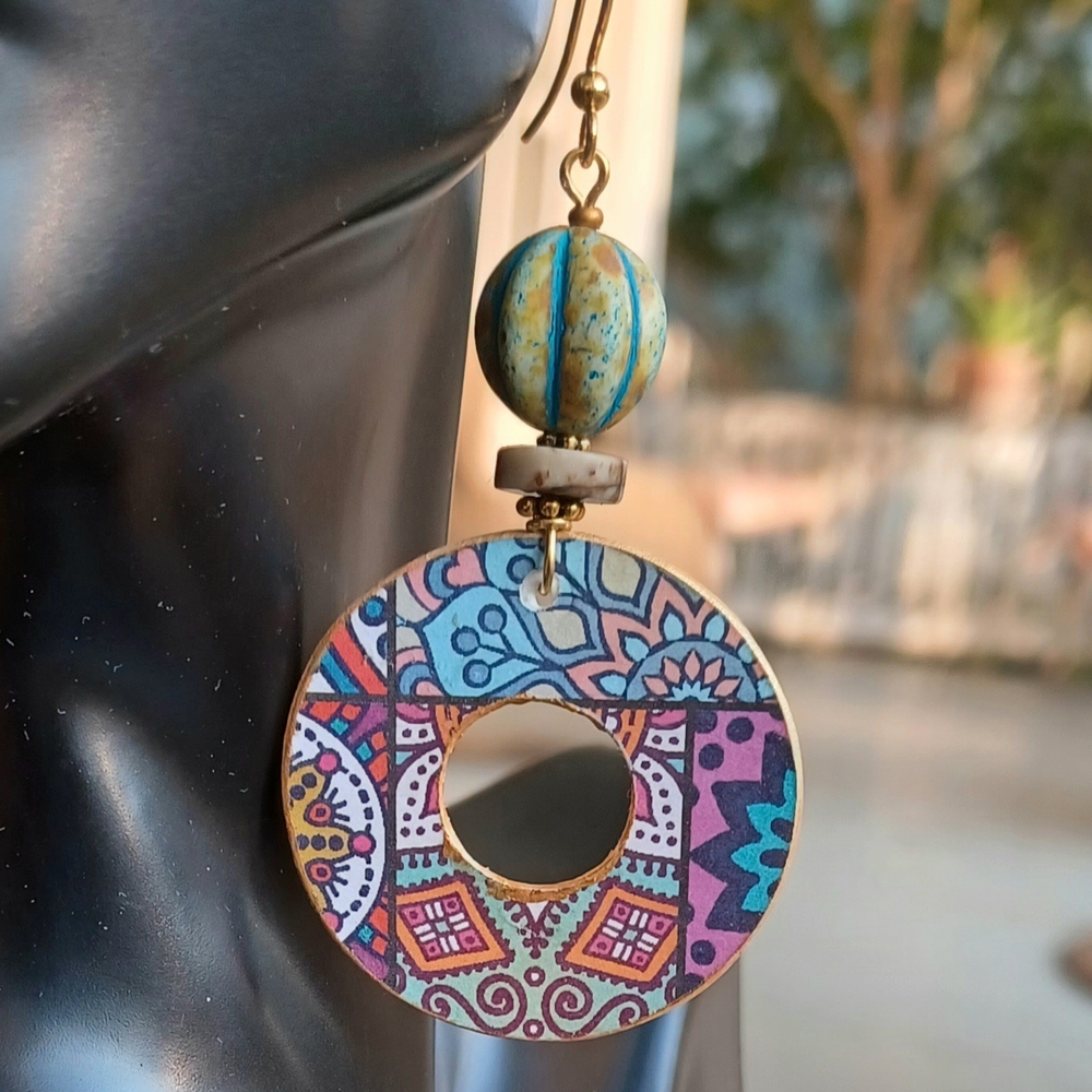 Artisan Blue and Pink Mandala Earrings